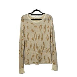 LYN BURCHES Womens Lightweight Leopard Beach Sweater Size L Open Knit Coastal